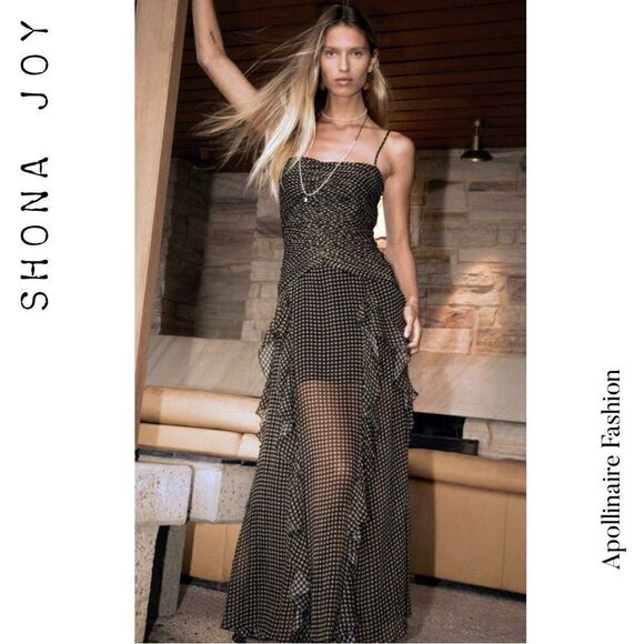 SHONA JOY SOFIA RUCHED SEMI SHEAR MAXI DRESS SIZE 12 IN BLACK SAND NWT - Picture 1 of 11